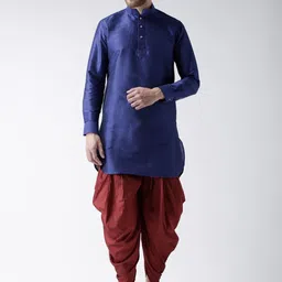 DEYANN Men Blue Dupion Silk Kurta with Dhoti Pants-image-64