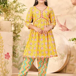 Aarika Girls Floral Printed Regular Pure Cotton Kurta with Patiala-image-77