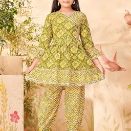 Aarika Girls Floral Printed Regular Pure Cotton Kurta with Patiala-image-79