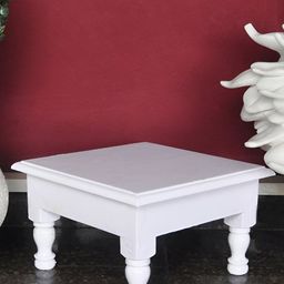 Lal Haveli White Wooden Pooja Chowkie-image-52