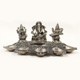 Home Sparkle Silver Lakshmi Ganesh & Saraswati Diya-image-14