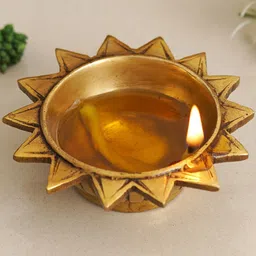 eCraftIndia Beige Sun Shaped Decorative Diya-0