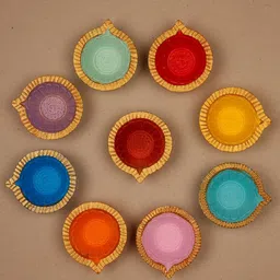 Ariana Multicolored Pack of 9 Small Modern Handcrafted Diya-9
