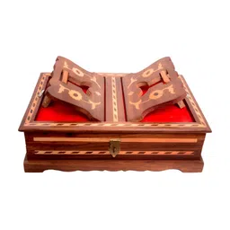 Classical Youth Brown & Red Wooden Book Storage Box With Reading Stand-18