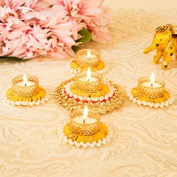 TIED RIBBONS Set Of 5 Golden Diwali Dcoration Tealight Candle Holder-25