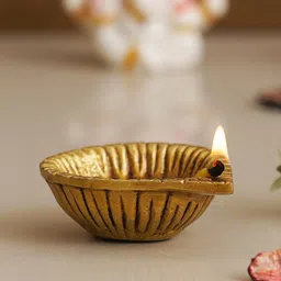 eCraftIndia Beige Striped Design Diya-23