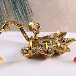 HANDICRAFTS PARADISE Beige Diya With Peacock Handle-54