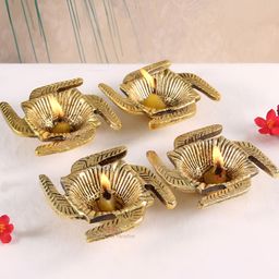 HANDICRAFTS PARADISE Gold Toned 4 Pcs Swastik Shaped Diyas-image-98