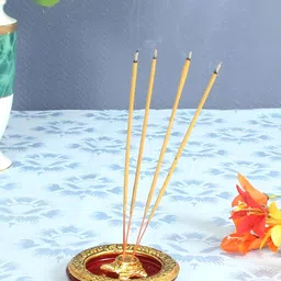 HANDICRAFTS PARADISE Gold Toned Tortoise Designed Round Metal & Glass Incense Stick Holder-image-32