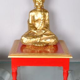 Lal Haveli Red Printed Square Wooden Chowkie-6