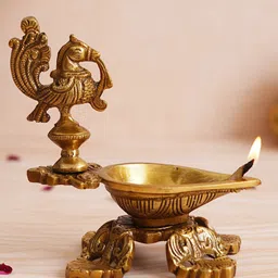 eCraftIndia 4 Pieces Beige Peacock Design Diya-15