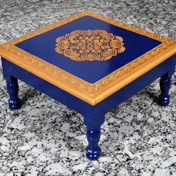 Lal Haveli Blue Printed Square Wooden Chowkie-5