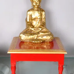 Lal Haveli Red Printed Square Wooden Chowkie-0