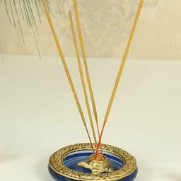 HANDICRAFTS PARADISE Purple& Gold Toned Tortoise Incense Holder With Border-image-66