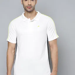 Alcis Men White & Yellow Colourblocked Polo Collar Slim Fit T-shirt-image-26