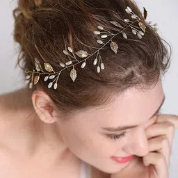 Yellow Chimes Women Gold-Toned & White Embellished Tiara-70