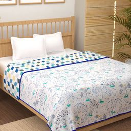 Story@home White & Blue Floral Cotton AC Room 150 GSM Reversible Double Bed Dohar-picture-1