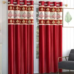aadi traders Maroon Polyester Solid 5ft Semisheer Eyelet Window Curtains (2Pcs)-picture-36