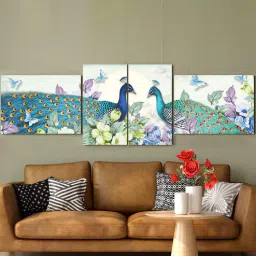 art street Stretched on Frame Canvas Painting Peacock, Butterfly & Flower For Home Decor-picture-10