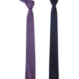 Van Heusen Men Navy Blue & Purple Woven Design Reversible Skinny Tie-picture-16