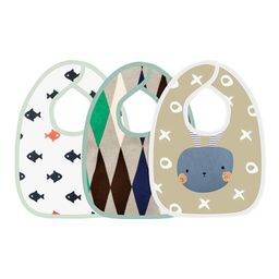 Moms Home Infants Kids Green & Grey Pack Of 3 Printed Pure Cotton Bibs-12