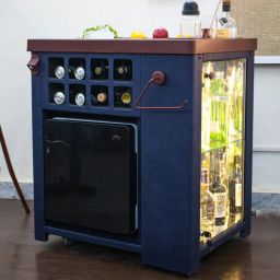 haus of bars by speedx Model X All-In-One Metal Bar Cabinet in Leather Blue Finish With Built-In 30L Godrej Qube Fridge & Wheels-picture-43