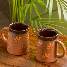 ExclusiveLane Set of 2 Leaf Sips Hand-Painted & Handglazed Ceramic Studio Pottery Mugs-13