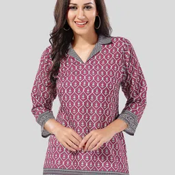 keshubaba Mandarin Collar Ethnic Motifs Printed Cotton Tunic-image-14