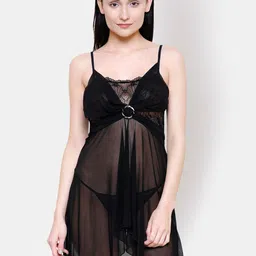 Ms.Lingies Shoulder Straps Self Design Net Baby Doll-image-73