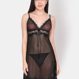 Ms.Lingies Shoulder Straps Self Design Net Baby Doll-image-74