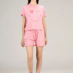 evolove Women Red & Pink Printed Night suit-picture-27