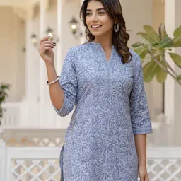 Nayo Printed Mandarin Collar Cotton Ethnic Tunic-image-23