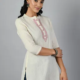 KALINI Embroidered Mandarin Collar Cotton Tunic-picture-58