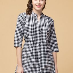 Hive91 Checked Mandarin Collar Cotton Tunic-image-52