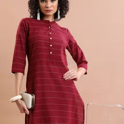 Vishudh Striped Mandarin Collar Pure Cotton Tunic-image-38