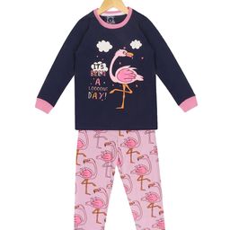 Lazy Shark Girls Navy Blue & Pink Printed Night suit-51
