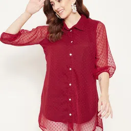Bitterlime Red Shirt Collar Tunic-image-2