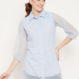 Bitterlime Blue Shirt Collar Tunic-image-86
