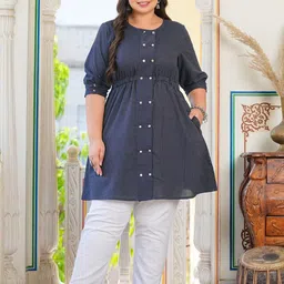 YASH GALLERY Plus Size Striped Round Neck Cotton Tunics-picture-11