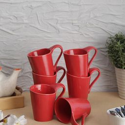 VarEesha Set Of 6 Red Solid Hand-Painted Microwave Safe Ceramic Cups-9