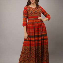 KALINI Women Red Ethnic Motifs Maxi Dress-image-61