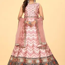 EthnicTree Printed Silk Maxi Gown With Dupatta-15