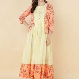 HERE&NOW Orange Floral Maxi Ethnic Dress-image-89