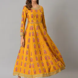W Yellow Ethnic Motifs Printed Maxi Ethnic Dress-48