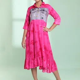 Charukriti Abstract Printed A-line Ethnic Dress-image-2