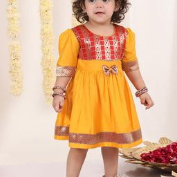VASTRAMAY Infant Girls Self Design Bow Fit & Flare Ethnic Dress-image-13