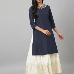 W Women Blue Printed Thread Work Kurta-picture-47