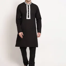 MIDAV Laced- Placket Detail Mnadarin Collar Straight Cotton Kurta-picture-54