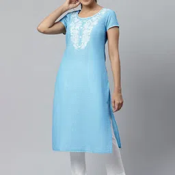 AURELIA Women Blue Embroidered Asymmetric Kurta-image-41