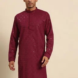 MANQ Ethnic Motifs Sequinned Embroidered Regular Kurta-12